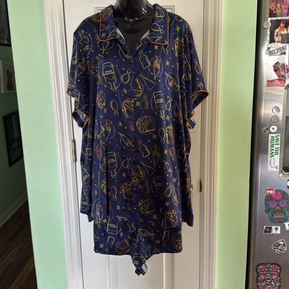 Wizarding World Of Harry Potter Navy Blue/Gold Potion Satin Sleep Set Size 4X - Picture 2 of 10